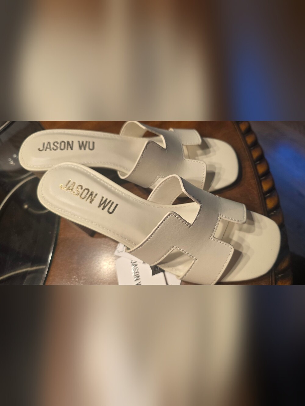 Jason Wu Cream Leather H‑Cut Slide Mules, NWT Women's Sz 7.5 - Picture 4 of 6